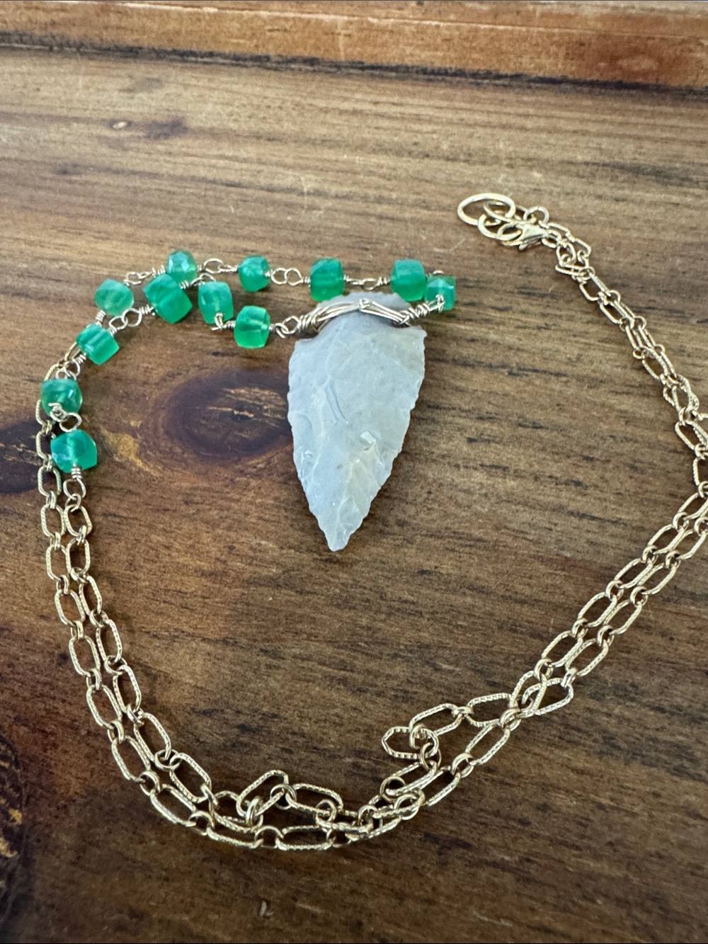 Handmade Green Beaded Arrowhead Necklace
